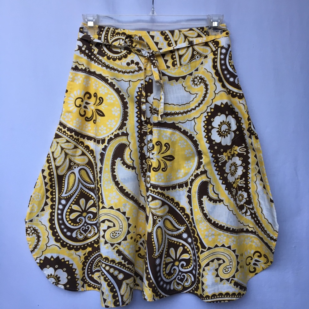 NWOT Talbots Yellow/White/Brown Linen Skirt Sz 4P
